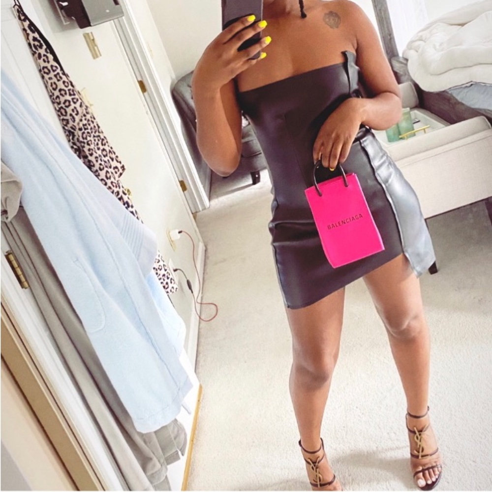 Black leather mini dress